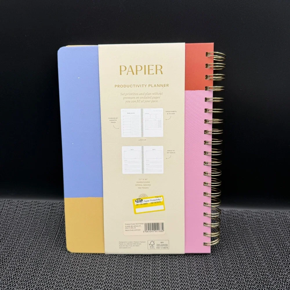 Papier Productivity Planner Undated Daily 12 Week Spiral Hardcover Colorblock